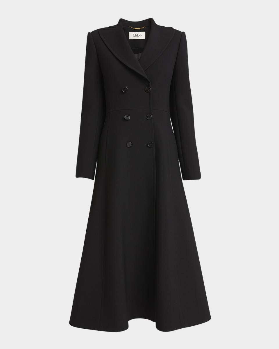 Double-Breasted A-Line Long Coat